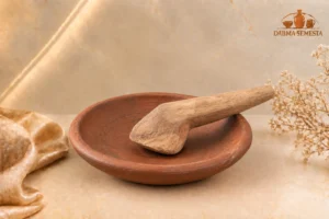 Cobek gerabah 20 cm dengan ulekan kayu Darma Semesta